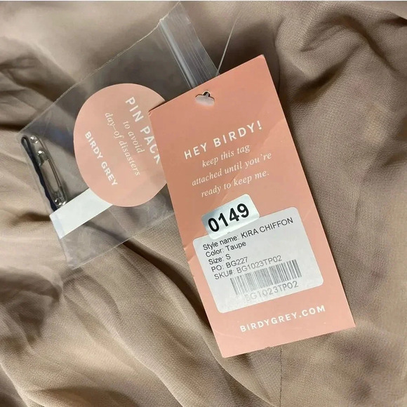 NWT Birdy Grey Kira Maxi Dress Asymmetrical One-Shoulder A-Line Chiffon Taupe S - Picture 5 of 5